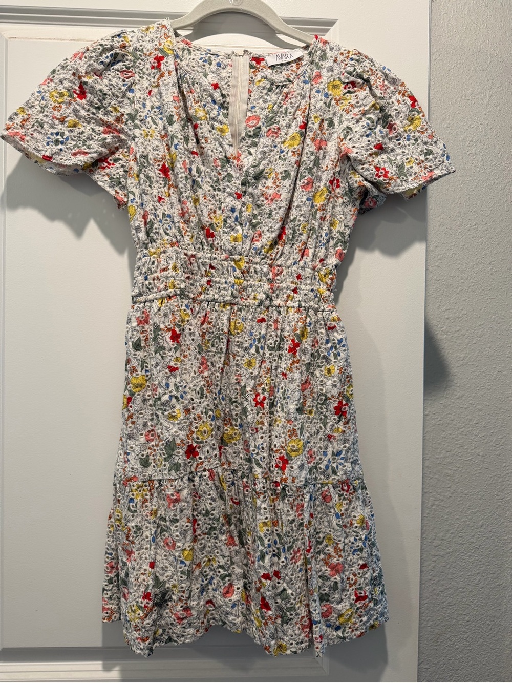 Avara White Floral Eyelet Mini Dress with V-Neck